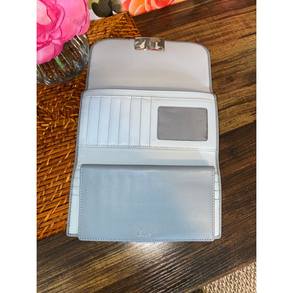 Coach Gray Leather Checkbook Wallet Snap Closure Silver Hardware GUC - Picture 5 of 11